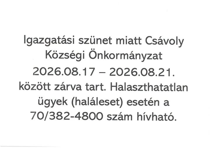 Igazgatási szünet 08.17-21.