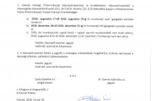 2026. évi igazgatási szünet